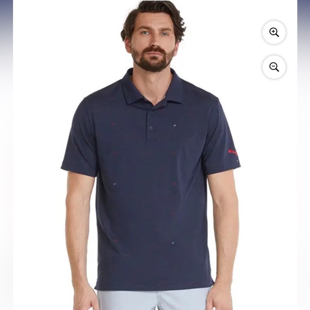 PUMA Men's Cloudspun Love Golf Polo Graphic Short Sleeve Navy Size XL